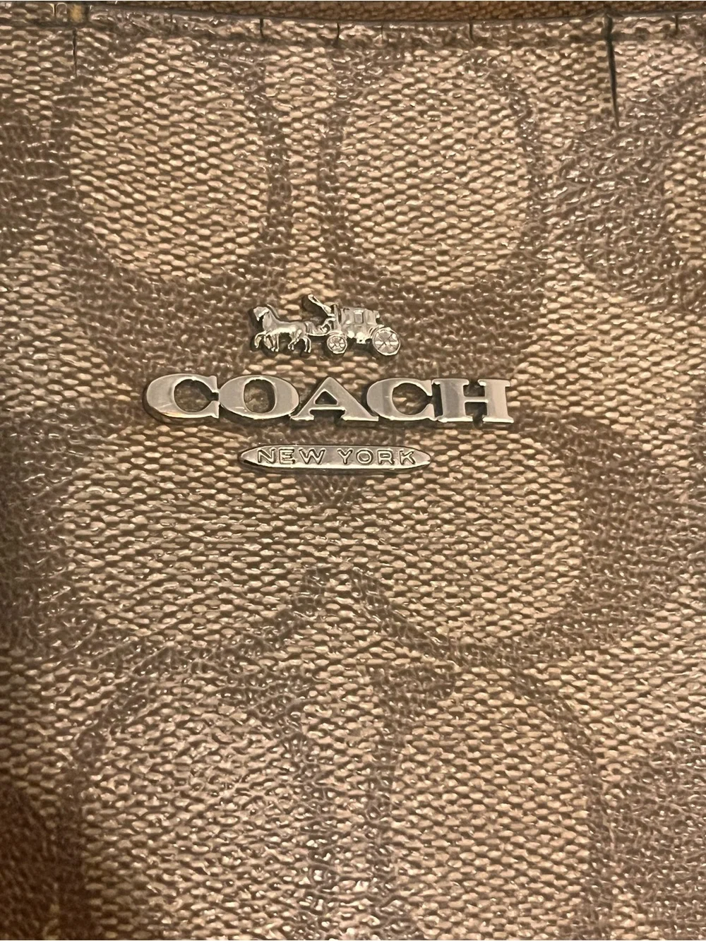 Coach Tan Signature Tote with Orange Leather Trim and Matching Wallet